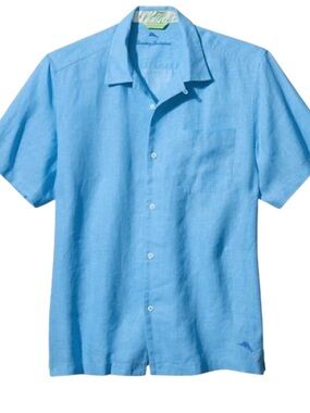 Tommy Bahama Sea Glass Linen Button Up Camp Shirt Men’s XLT Blue Short-Sleeve